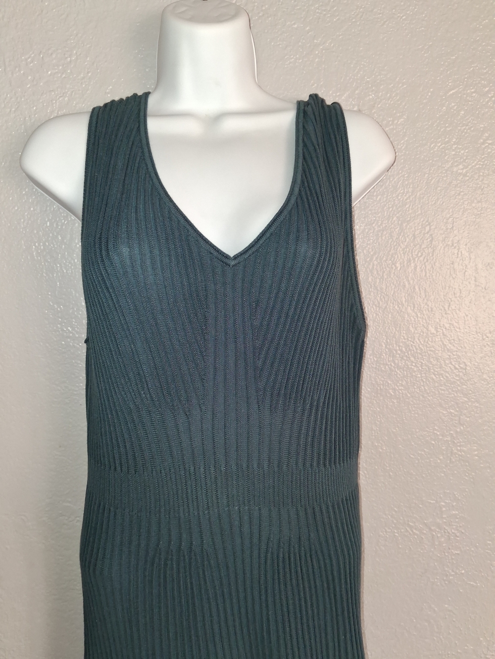 Peruvian Connection bbed V-Neck Textured Dusty Blue Maxi Dress Pima Cotton XL